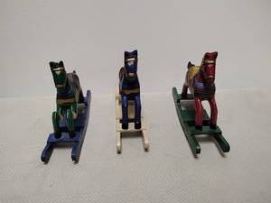 lot 156 image: 3 Painted Wooden Toy Figures with Ladder Stands