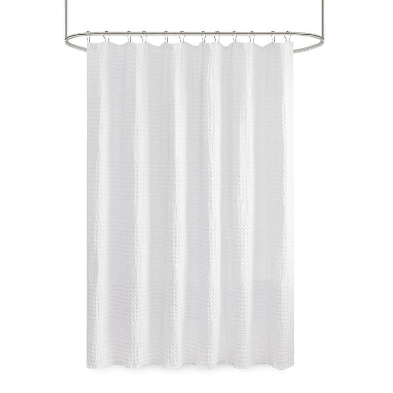 lot 1085 image: Madison Park Arlo 100% Cotton Shower Curtain, Texture Waffle Weave Design 800 GSM Hotel Quality, Soft Trendy Bathroom D�cor, Machine Washable, Bathtub Fabric Privacy Screen, 72 x 72, White Retail $46.99