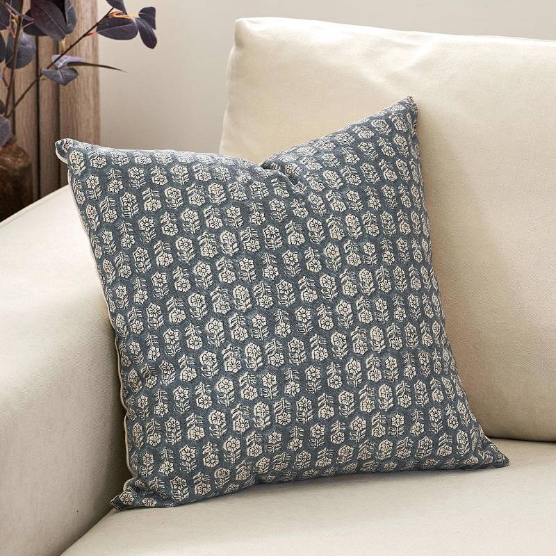 lot 1095 image: DOMVITUS Floral Pillow Covers, 18x18 Pillow Cover, Couch Pillows for Living Room, Decorative Farmhouse Accent Block Print Throw Pillow Covers, 1PC, Dusty Blue Retail $26.24