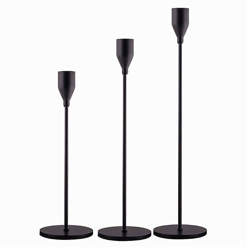 lot 1108 image: SUJUN Matte Black Candle Holders Set of 3 for Taper Candles, Decorative Candlestick Holder for Wedding, Dinning, Party, Fits 34 inch Thick Candle&Led Candles (Metal Candle Stand) - Retail $18