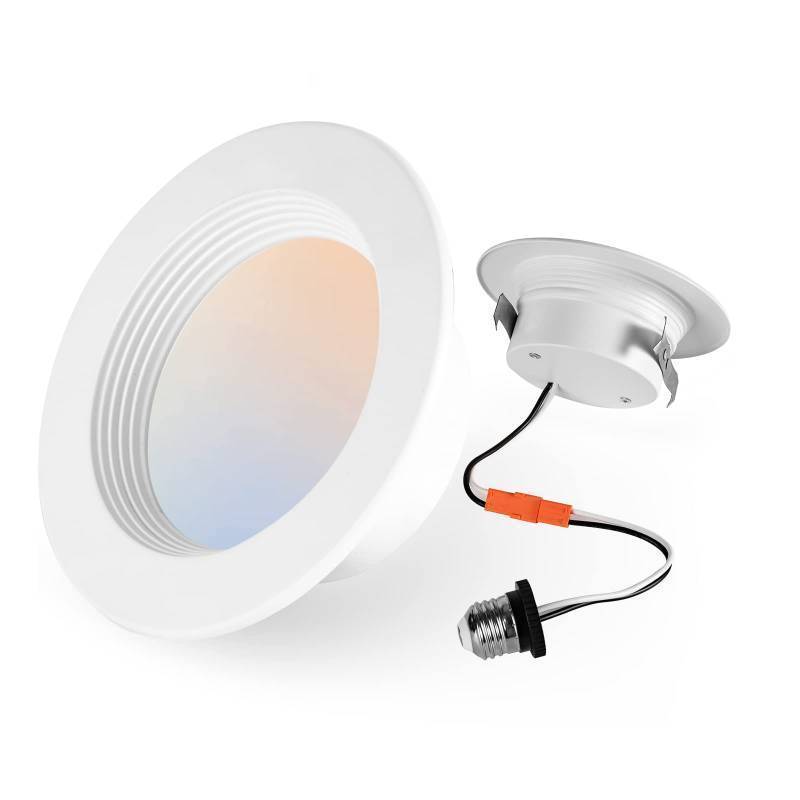 lot 1091 image: 1 Pack 4 Inch LED Can Lights Retrofit Recessed Lighting, 5CCT 4 Inch Recessed Downlight Selectable 2700K-6000K Dimmable, 9W 630LM Recessed Lights with Metal Smooth Trim- ETL and Energy Star Certified Retail $13.99