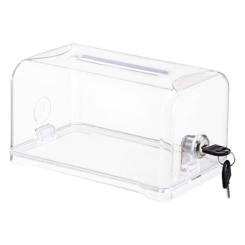 lot 1098 image: Polmart Tip  Donation  Suggestion  Business Card Collection Box with Lock (Clear Color  Transparent) Retail $17