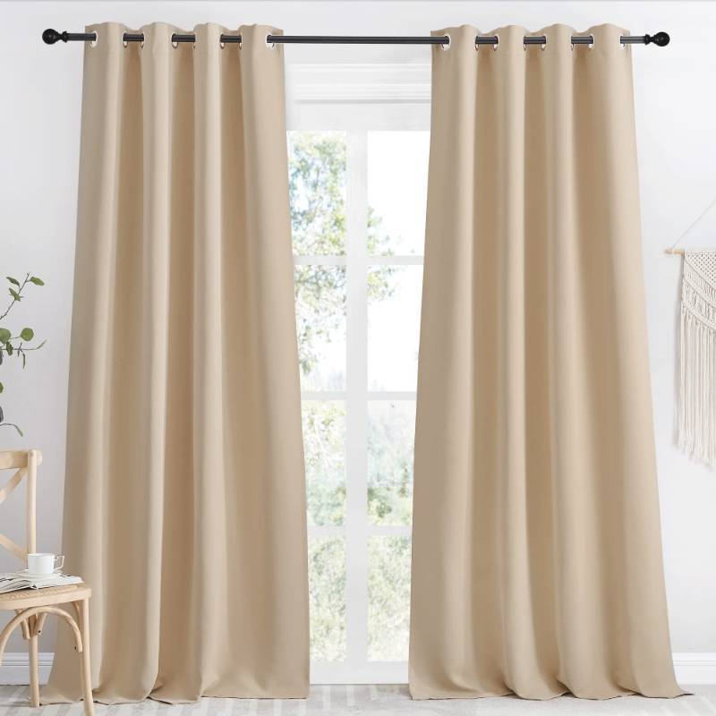 lot 1012 image: Room Darkening Biscotti Beige Curtain, 55x96 inches, 1 Piece, Modern Design Light Reducing & Privacy Protection Short Window DrapeDrapery for Kids Room Retail $22.95