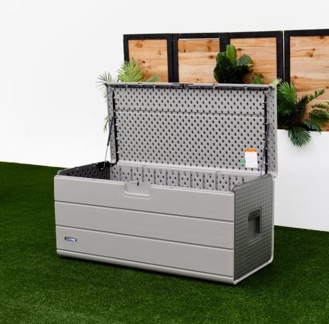 lot 1001 image: Lifetime 170-Gallon Resin Outdoor Storage Deck Box - Retail $250