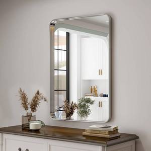 lot 63 image: Easly Silver Bathroom Mirror for Wall, 30x22 Inch Rectangular Aluminum Alloy Framed Mirror, Modern Wall Mounted Vanity Mirror for Bathroom, Vertical or Horizontal - Retail $50