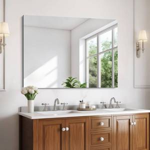 lot 64 image: KOCUUY Frameless Mirror, 30x40 Bathroom Mirror for Over Sink, Unframed Vanity Mirror, Large Rectangle Mirror for Wall, Upgraded Shatterproof, Wall Mirror for Bathroom, Bedroom, Living Room, Entryway - Retail $110