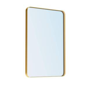 lot 65 image: VocalStar 18 x 26 Inch Gold Bathroom Mirror for Wall, Metal Framed Rounded Rectangle Vanity Mirror, 14-inch Shatterproof Glass  Ultra-Flush Hanging - Retail $55