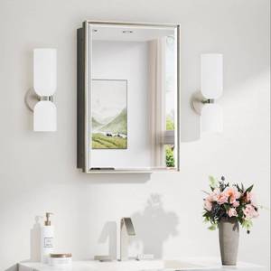 lot 74 image: TokeShimi 16 x 24 in Brushed Nickel Medicine Cabinet with Mirror, Aluminum - Retail $137