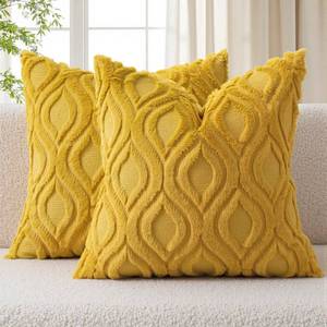 lot 1017 image: MIULEE Fall Mustard Yellow Soft Plush Faux Wool Throw Pillow Covers 18x18 - Retail $15