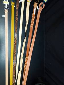 lot 1039 image: Lot of 7 Assorted Belts with Various Buckles and Hardware Sizes L- XL - Retail $0