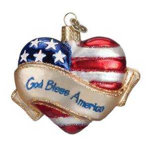 lot 1043 image: Old World Christmas God Bless America Heart Glass Blown Ornament for Christmas Tree, Handcrafted Holiday Decoration, Heart Collection - Retail $20