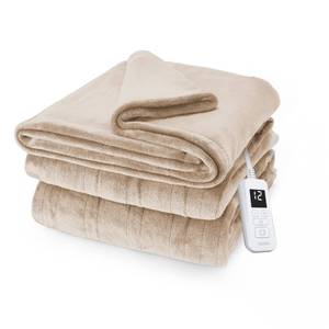 lot 1047 image: Sunbeam Electric Royal Posh Velvet Heated Blanket, 12 Heat Settings, 12-Hour Selectable Auto Shut-Off, Fast Heating, Warm and Lush, Champagne Color, Twin, 84 x 62 - Retail $133