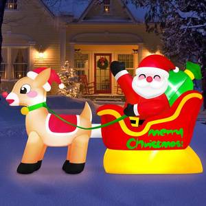 Long Santa and Reindeer Inflatable Christmas Decorations Outdoor Sleigh - Retail: $60