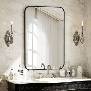 lot 1061 image: BEAUTYPEAK 24 x 36 Rectangular Aluminum Alloy Frame Wall Mounted Bathroom Mirror with Rounded Corners, Black - Retail $43