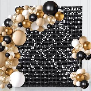 lot 1063 image: Black Shimmer Wall Backdrop Panels - 6ftx4ft Square Halloween Sequin Photo Background for Birthday Anniversary Engagement Decorations - Retail $20