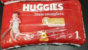 lot 1059 image: Huggies Little Snugglers disposable diapers, size 1, containing 32 diapers - Retail $10