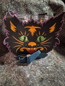 lot 6 image: Cat Face Halloween Candy Bucket with Glass Jars and Bow Tie