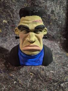 lot 31 image: 3d Printed Frankenstein Monster Head Bust Figurine Blue Shirt Black Hair