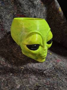 lot 38 image: Alien Head Skull Candy Dish Neon Yellow 3D Printed