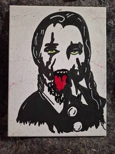 lot 44 image: Hand-Painted Portrait Canvas Art Black White Red Acrylic