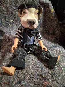 lot 46 image: Dog Head Figure Doll with Striped Clothing and Hat