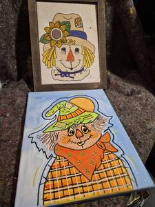 lot 49 image: 2 Scarecrow Character Art Prints Framed Canvas Painted