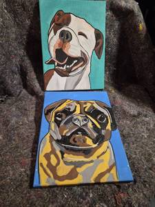 lot 53 image: Dog Portrait Paintings on Canvas 2-Piece Set 9 x12 inches