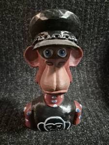 Monkey Head Figurine with Black Cap and Chain Collar
