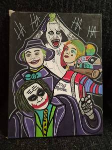 lot 76 image: Hand-Painted Canvas Art Four Character Figures with Markers - 12 x 16