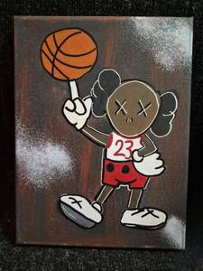 lot 78 image: Basketball Player Character Art Canvas Painting 9 x 12