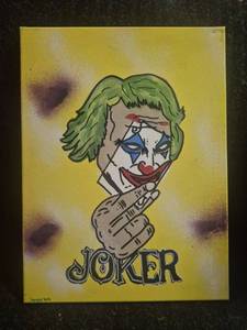 Joker Character Painting on Canvas Yellow Background 12 x 16
