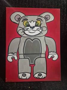 lot 82 image: Bear Character Illustration on Red Canvas Signed 12 x 16