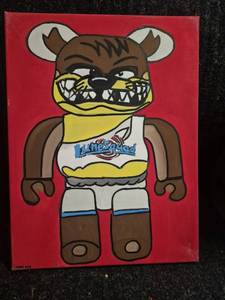 lot 88 image: Anthropomorphic Bear Character Painting Red Background 12 x 16