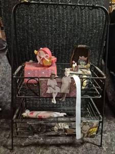 lot 118 image: Decorative Wire Basket Lot with Mixed Vintage Ephemera and Collectibles