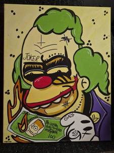 lot 124 image: Hand-Painted Krusty the Clown as Joker Character Art 16 x 20