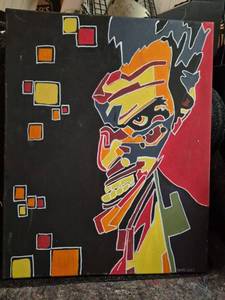 lot 126 image: Hand Painted on Canvas Colorful Geometric Villian Design 16 x 20