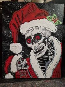 lot 127 image: Hand Painted on Canvas Santa Christmas Red White Black 16x20