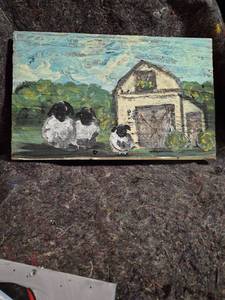 lot 200 image: Hand Painted on Canvas Rural Cottage with Sheep Landscape