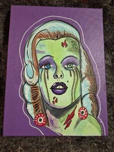 lot 202 image: Hand Painted on Canvas Pop Art Purple Background Female Face