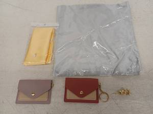 lot 12329 image: Lot of 2 Snap Card Wallets with Key Rings, 2 Scarves and Flower Pearl Brooch