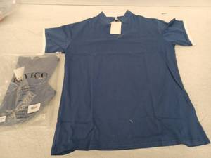 lot 12335 image: Kuyigo Short Sleeve Polo Shirt Blue w White Collar and Cuffs, Size L, 2 Pack
