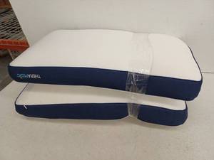 lot 12354 image: Therapedic Bed Pillows 19in x 31in, Lot of 2, White & Navy