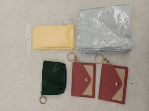 lot 12373 image: Lot of 2 Mauve Card Wallet Keychains, Green Zip Coin Pouch & 2 Handkerchiefs