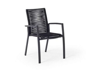 lot 12382 image: Set of 2 Rope-Woven Arm Chairs with Black Metal Frames