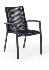 lot 12384 image: Set of 2 Rope-Woven Arm Chairs with Black Metal Frames