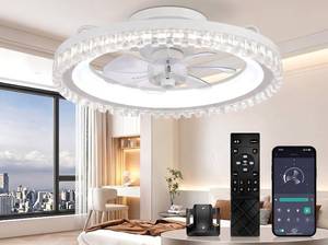 lot 2055 image: $130 20 White Flush Mount Ceiling Fan with Light, Smart APP & Remote