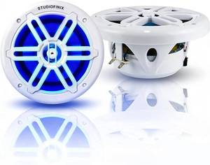 lot 2058 image: $114 STUDIOFINIX 8inch 900W Marine Speakers with LED Lights -2 Way Weather Resistant Boat Speakers Perfect for Boats, ATVs, UTVs  Pair,White