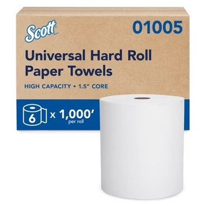 lot 2088 image: Scott Professional Essential Universal High-Capacity Hard Roll Paper Towels, Bulk (01005), Hardwound 1.5 Core, Absorbency Pockets, White (6 Rolls at 1,000 Each, 6,000Case)