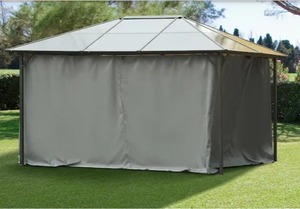 lot 2098 image: Outsunny 130.75 in. x 130.75 in. Universal Gazebo Sidewall Set with 4 Panels, HooksC-Rings for Pergolas and Cabanas in Grey