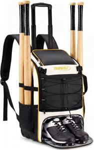 lot 3087 image: Fanwoli Rolling Baseball Backpack for Youth, 4-Bat Storage & Shoe Zone